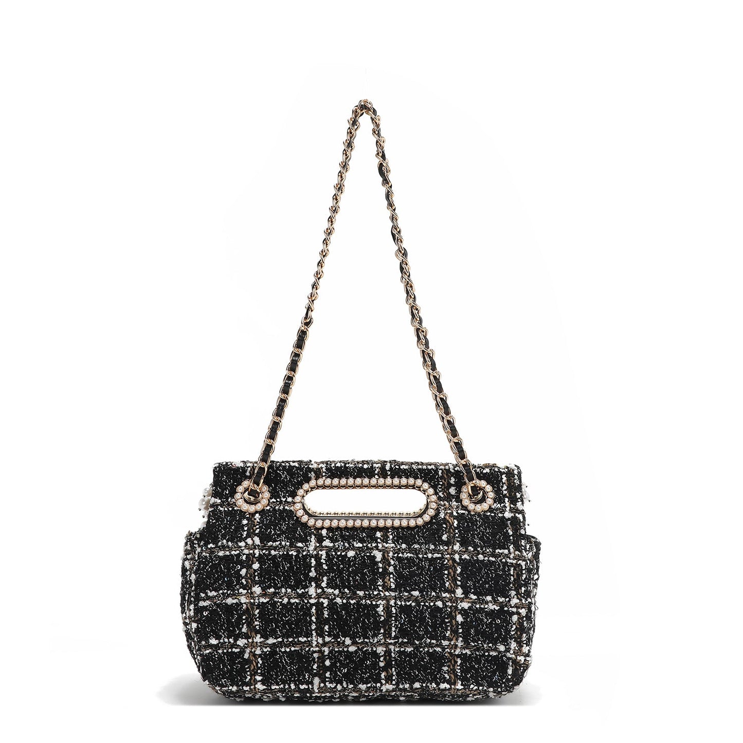 BOLSO CLUTCH ESTILO TWEED CON SOLAPA (NEGRO)-4