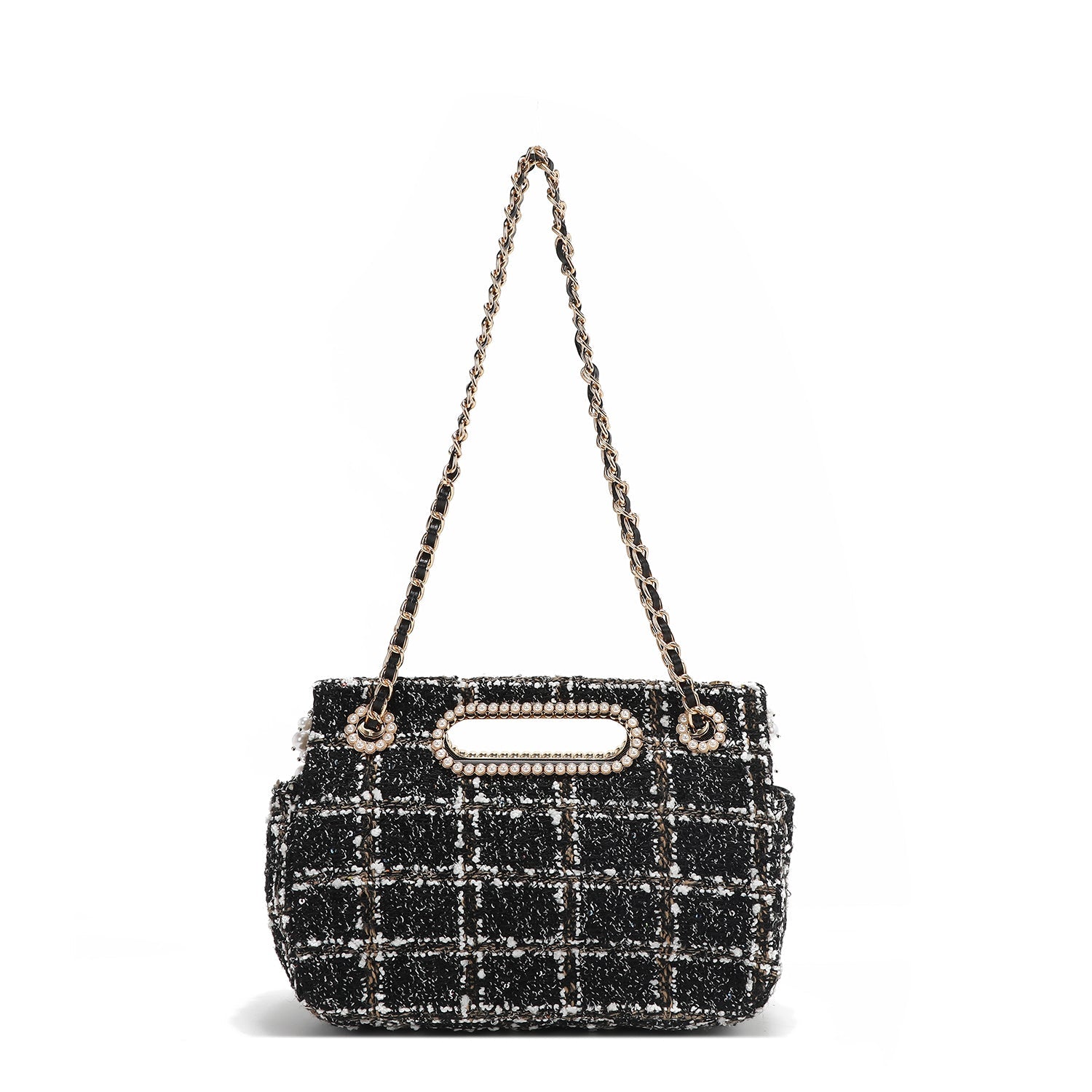 BOLSO CLUTCH ESTILO TWEED CON SOLAPA (NEGRO)-4