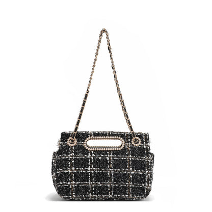 BOLSO CLUTCH ESTILO TWEED CON SOLAPA (NEGRO)-4