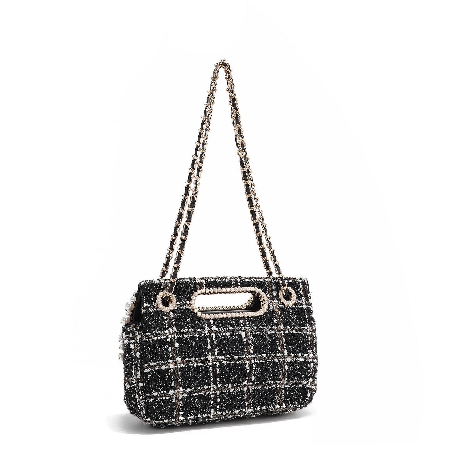 BOLSO CLUTCH ESTILO TWEED CON SOLAPA (NEGRO)-3