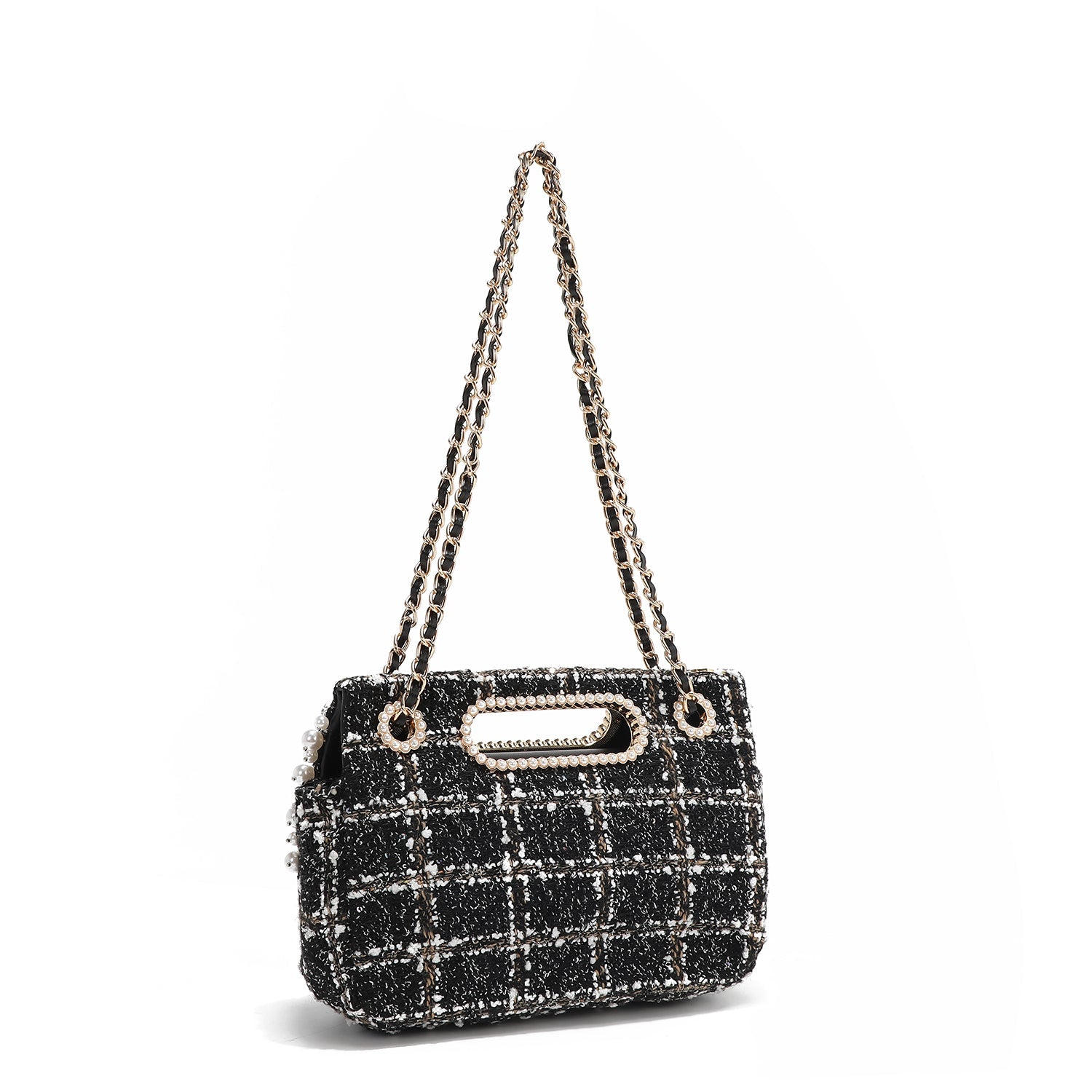 BOLSO CLUTCH ESTILO TWEED CON SOLAPA (NEGRO)-3