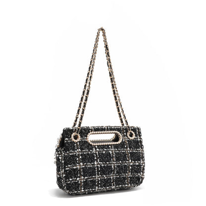 BOLSO CLUTCH ESTILO TWEED CON SOLAPA (NEGRO)-3