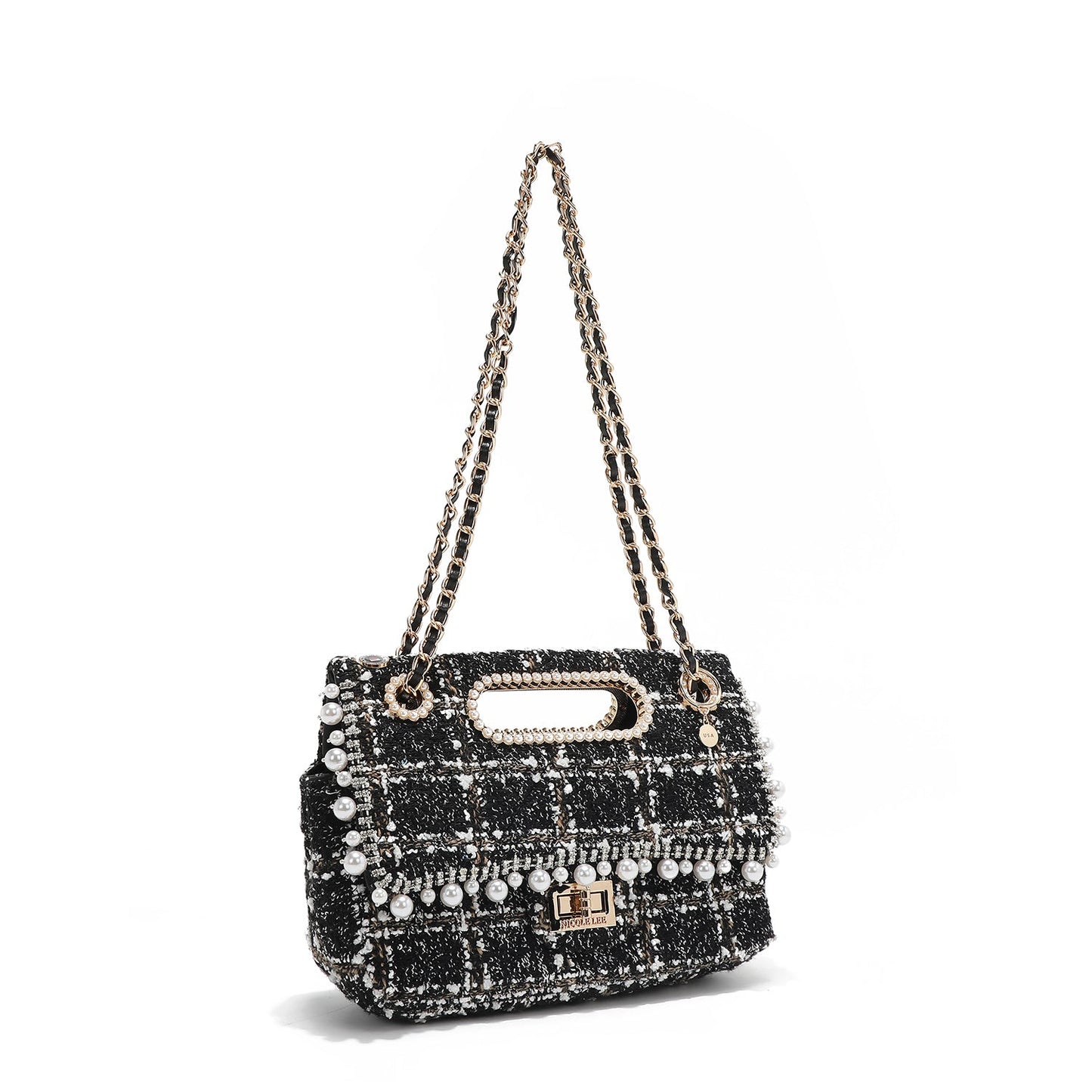 BOLSO CLUTCH ESTILO TWEED CON SOLAPA (NEGRO)-1