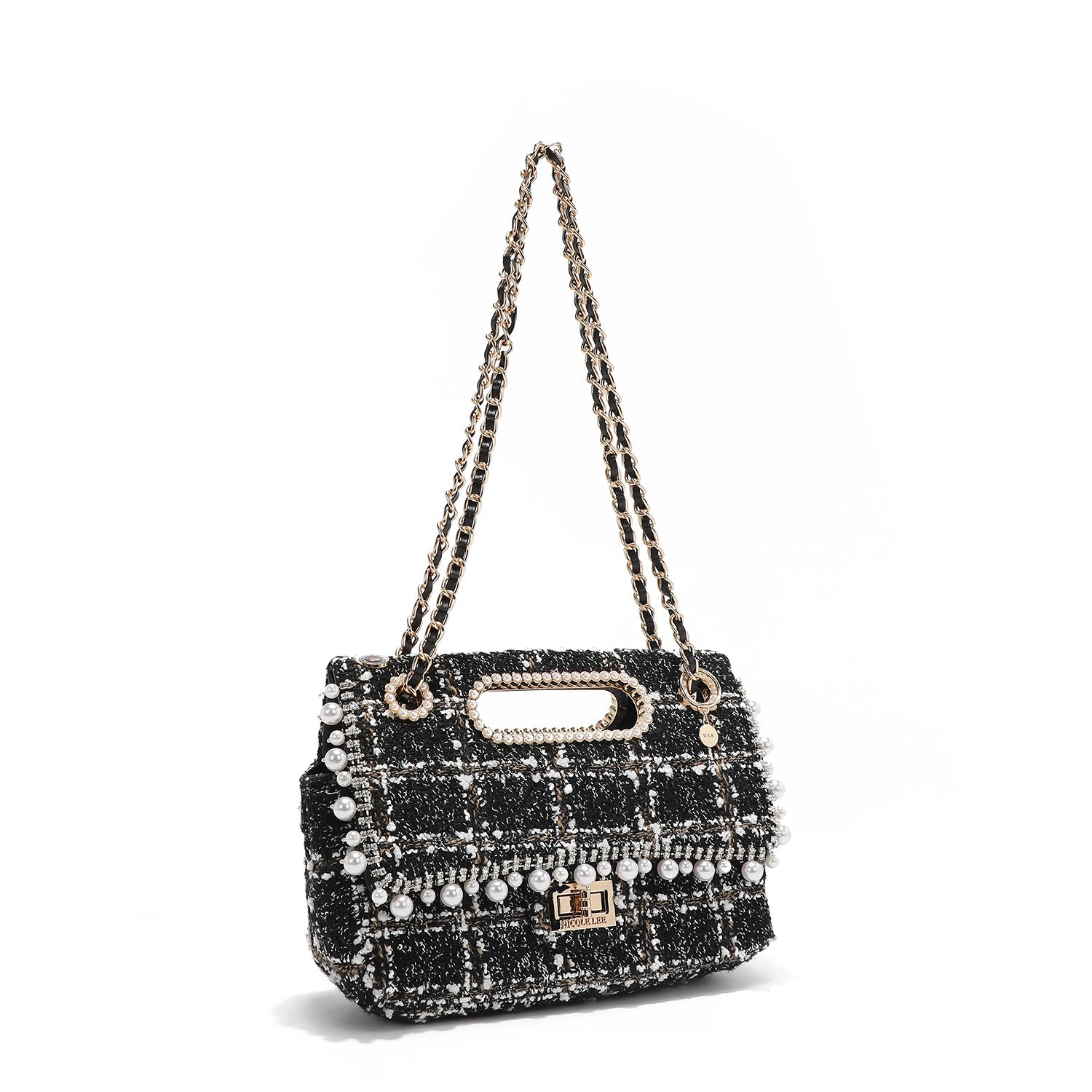 BOLSO CLUTCH ESTILO TWEED CON SOLAPA (NEGRO)-1