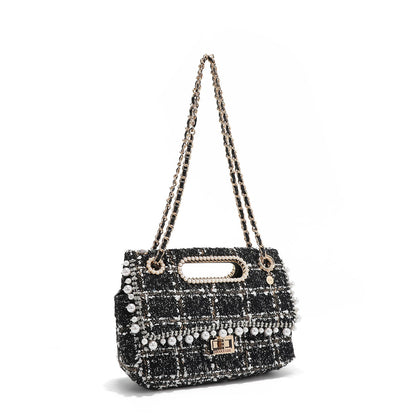 BOLSO CLUTCH ESTILO TWEED CON SOLAPA (NEGRO)-1