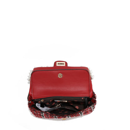 BOLSO CLUTCH ESTILO TWEED CON SOLAPA (NEGRO)-2