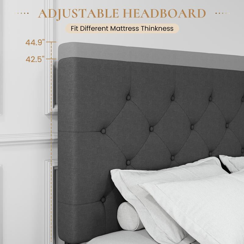 SHA CERLIN Upholstered Full/Queen/King Platform Storage Bed Frame with 4 Drawers,【Frame Only No Mattress】 Adjustable Headboard with Diamond Button Tufted Design, Wooden Slat Support, No Box Spring Needed#Tiktokshopbacktoschool