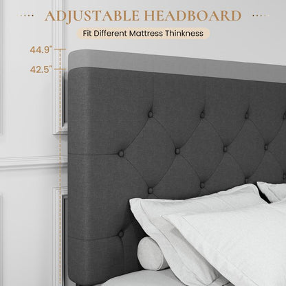 SHA CERLIN Upholstered Full/Queen/King Platform Storage Bed Frame with 4 Drawers,【Frame Only No Mattress】 Adjustable Headboard with Diamond Button Tufted Design, Wooden Slat Support, No Box Spring Needed#Tiktokshopbacktoschool